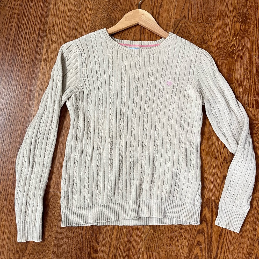 Beige Knit Top with Pink Accents